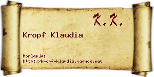 Kropf Klaudia névjegykártya